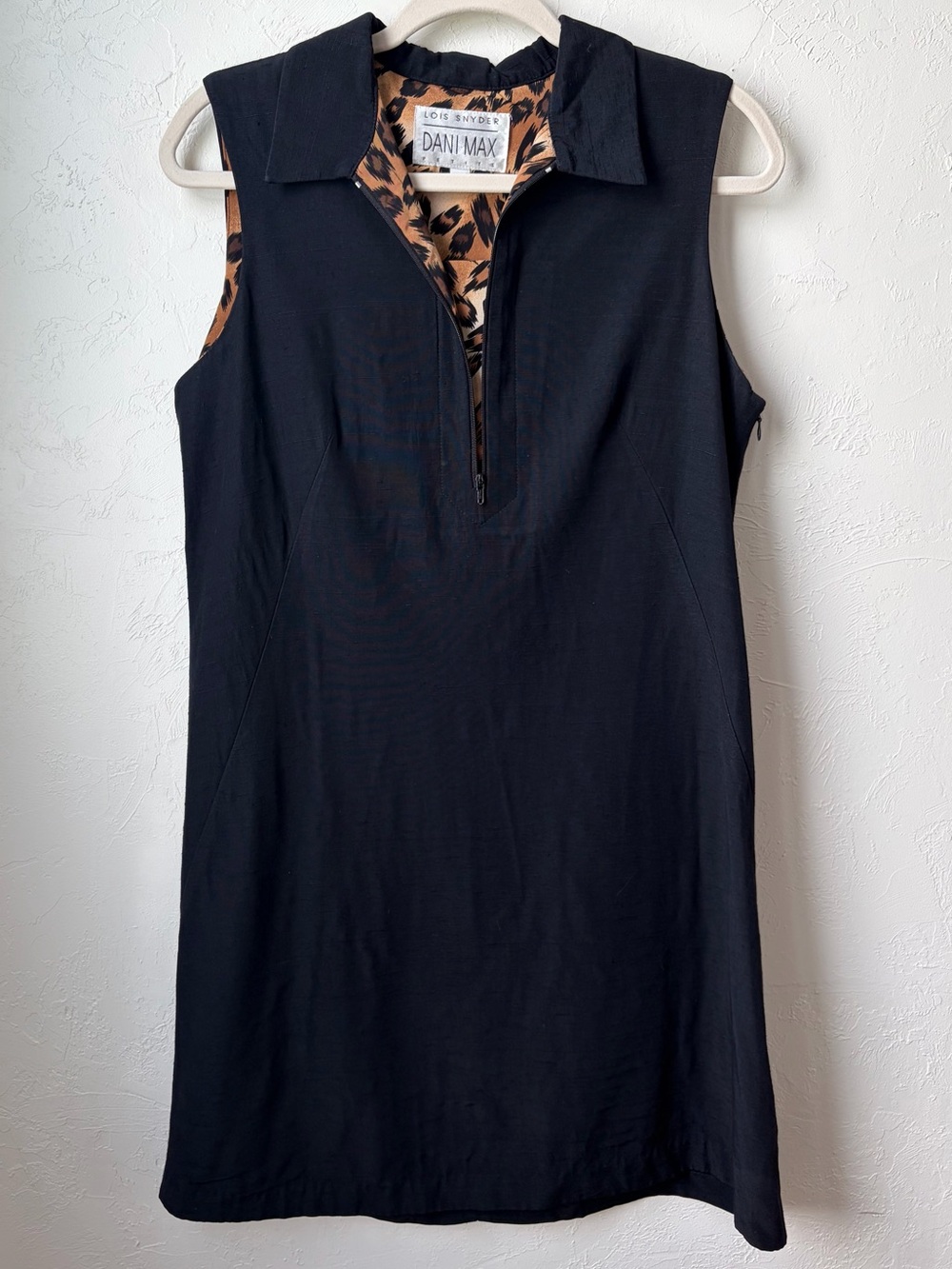 Vintage Dani Max Black Sleeveless Dress Leopard Print Detail Size 12